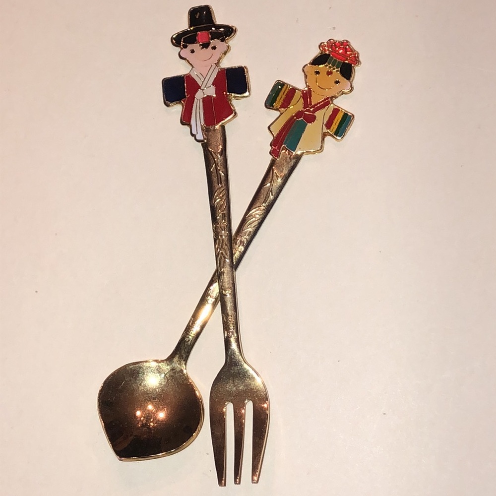 Fons Saechen 24 Kt Gold Plated Korean Spoon and Fork Set